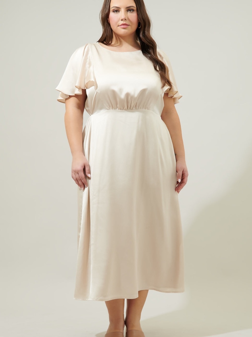 SUGAR LIPS/ Chateau Satin Allegria Flutter Sleeve Midi Dress Curve/ 2x / NWT